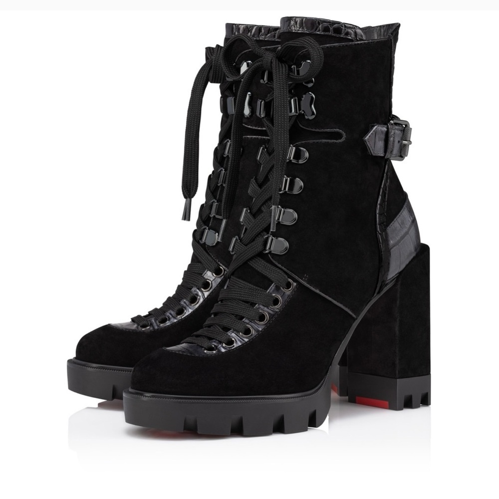 Worn once Christian Louboutin macadamia Velours boot